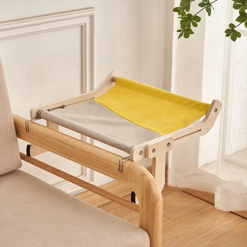 Cat hanging bed with wooden frame in grey powder colour, size 470x395x215mm