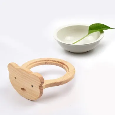 Ceramic cage wall bowl with solid wood stand, 14.6cm diameter, for pets