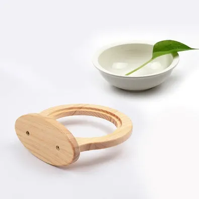 Ceramic cage wall bowl with solid wood stand, 14.6cm diameter, for pets