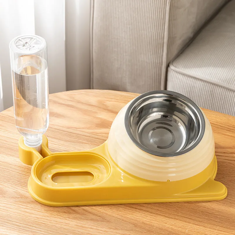 Elevated cat food bowl with automatic water dispenser in food-grade materials