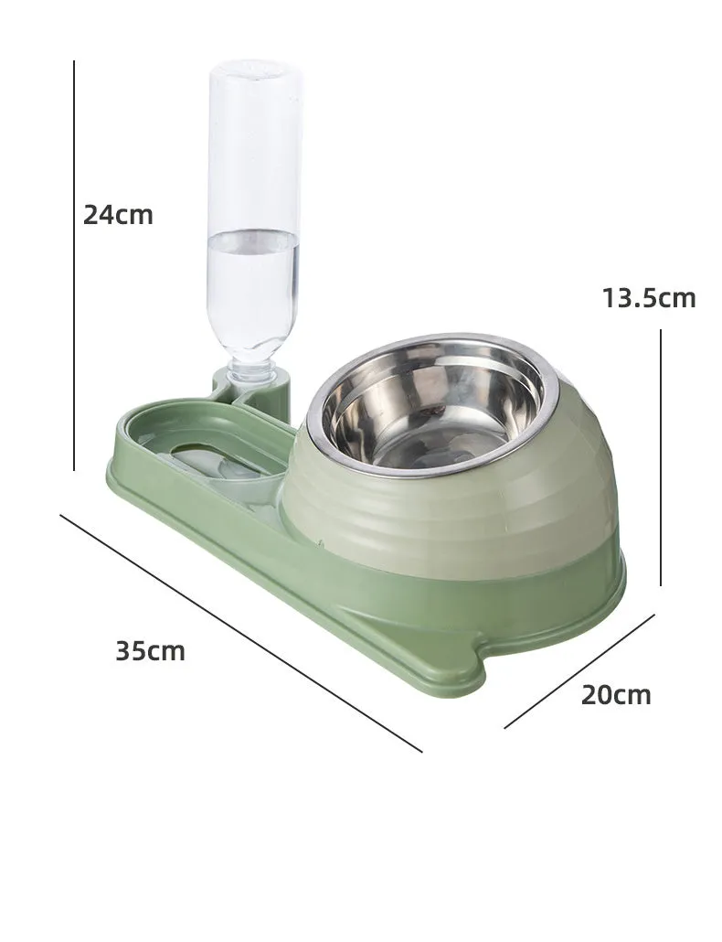 Elevated cat food bowl with automatic water dispenser in food-grade materials