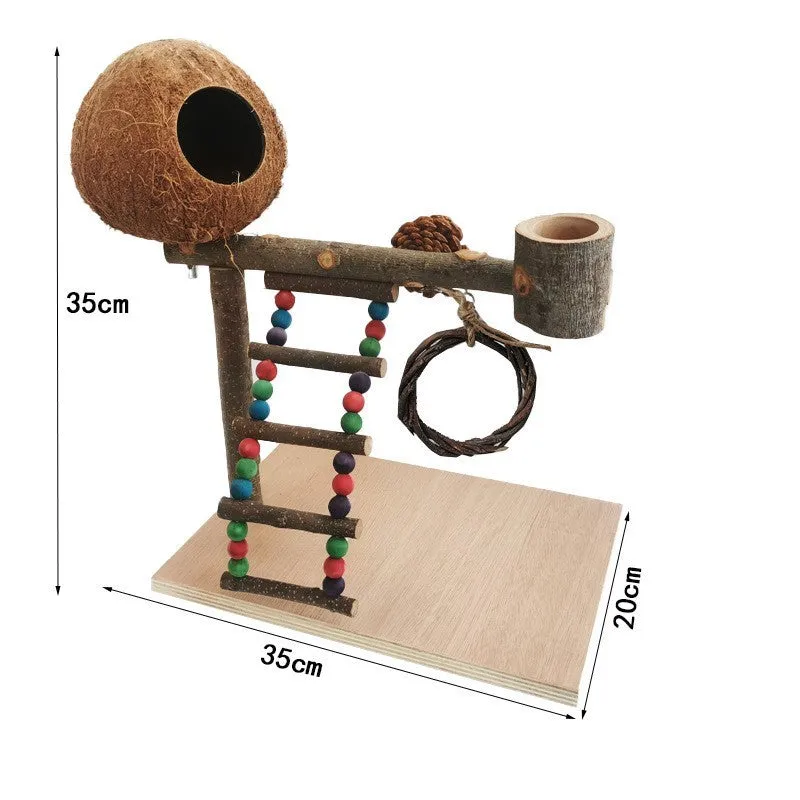 Solid wood parrot station training shelf with six size options for perching and feeding