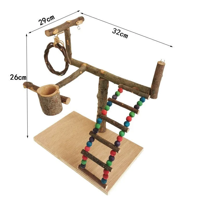 Solid wood parrot station training shelf with six size options for perching and feeding