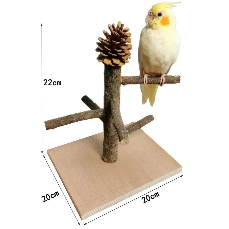 Solid wood parrot station training shelf with six size options for perching and feeding