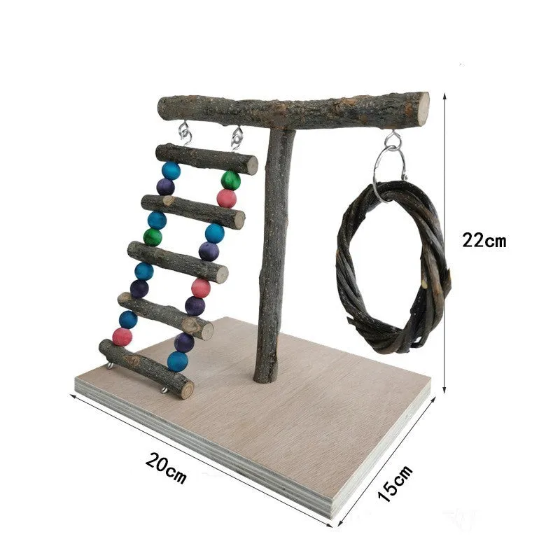 Solid wood parrot station training shelf with six size options for perching and feeding