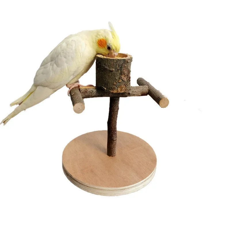Solid wood parrot station training shelf with six size options for perching and feeding