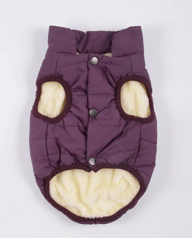 Warm waterproof polyester dog coat in brown with reflective trim for autumn winter outdoor walks
