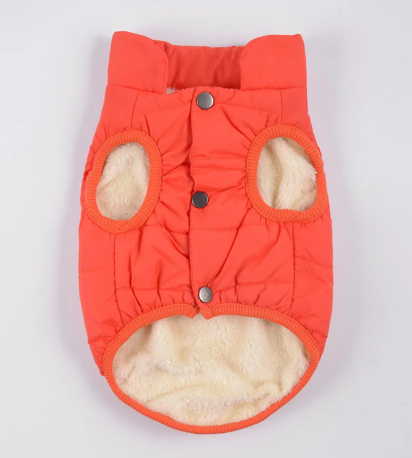 Warm waterproof polyester dog coat in brown with reflective trim for autumn winter outdoor walks