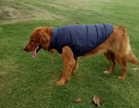 Warm waterproof polyester dog coat in brown with reflective trim for autumn winter outdoor walks