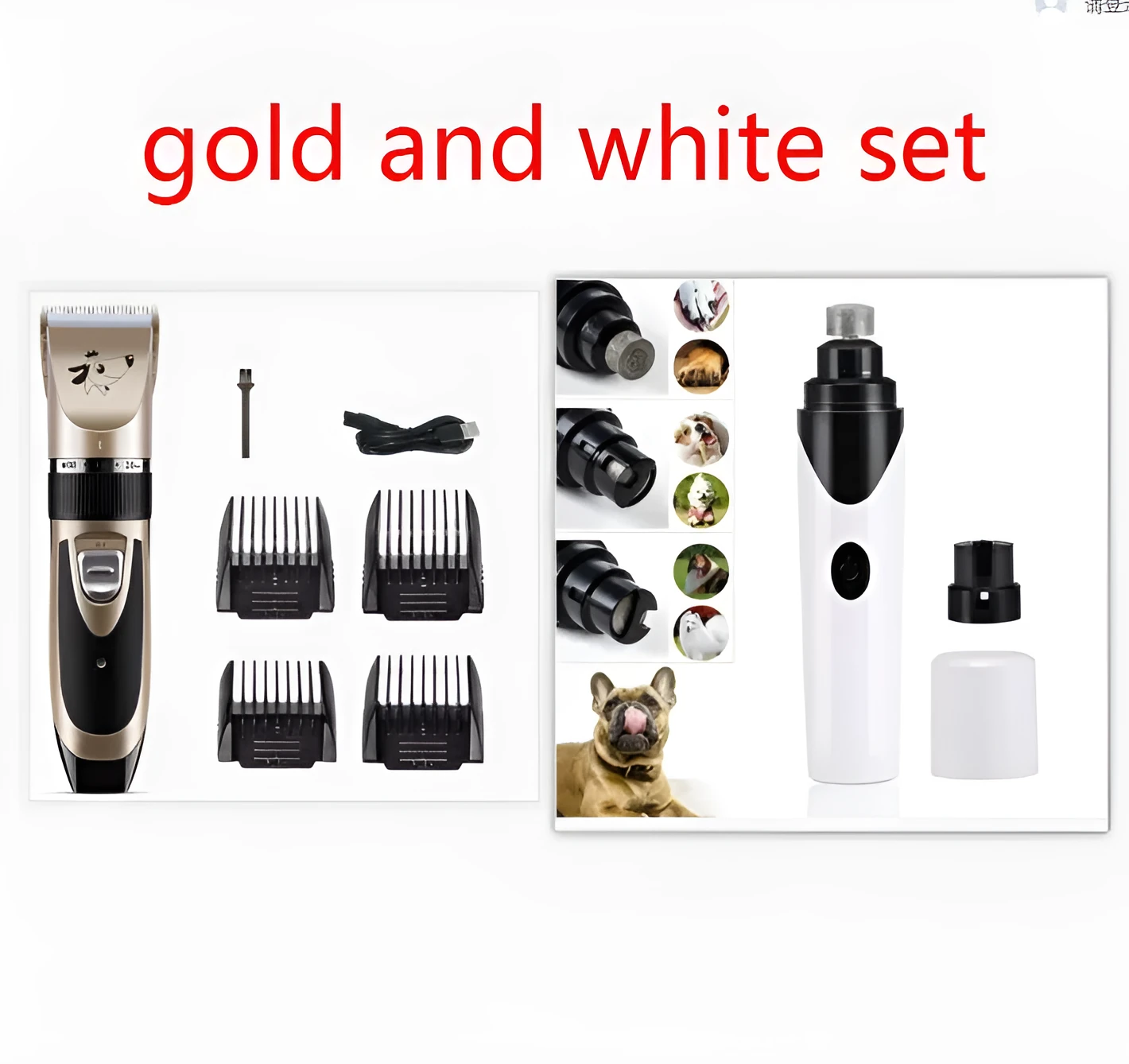 USB rechargeable low noise pet clipper with titanium ceramic blade, golden yellow, 5 speed settings, 4 limit combs