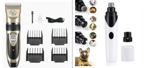 USB rechargeable low noise pet clipper with titanium ceramic blade, golden yellow, 5 speed settings, 4 limit combs