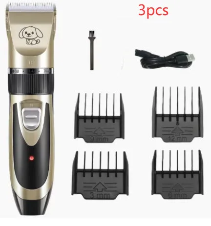 USB rechargeable low noise pet clipper with titanium ceramic blade, golden yellow, 5 speed settings, 4 limit combs