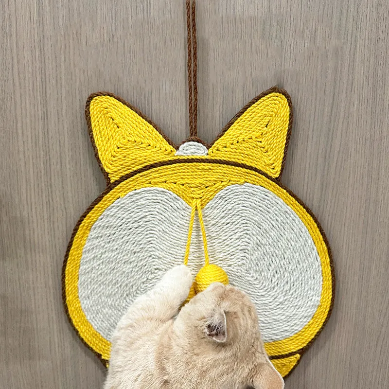 Yellow Corgi design cat scratching board with natural sisal surface on anti-slip base