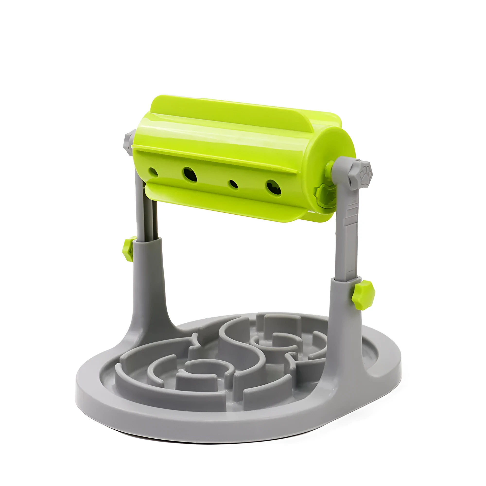 Blue rotatable slow feeder dog toy made of ABS plastic, top view showing leakage holes