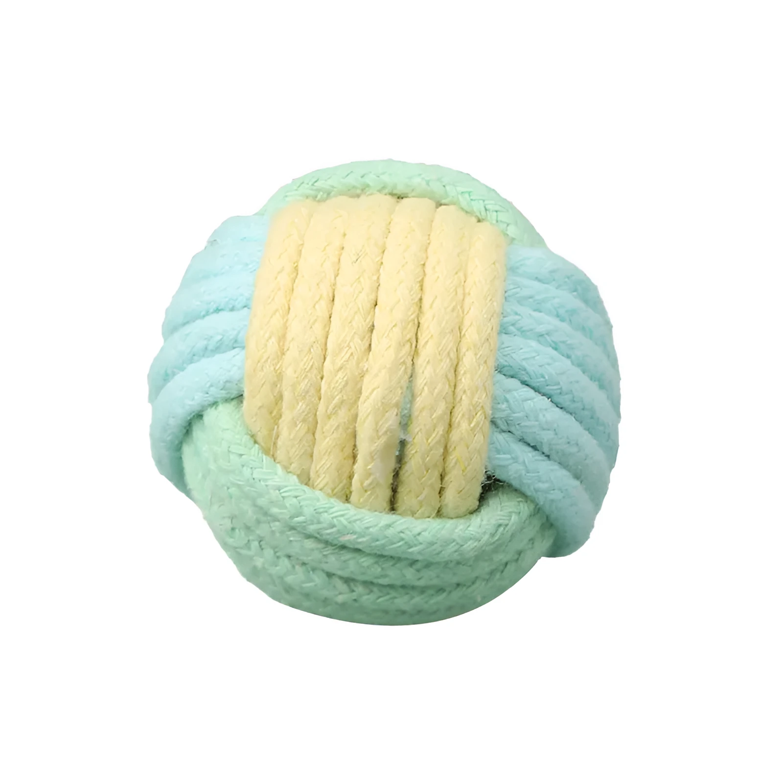 Handmade plush cotton ball cat toy in blue powder, green blue, or pink green colours, 5cm diameter