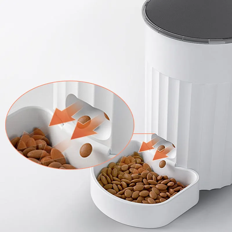 White PP cat automatic pet feeder with WIFI control, side view showing button panel and food tray