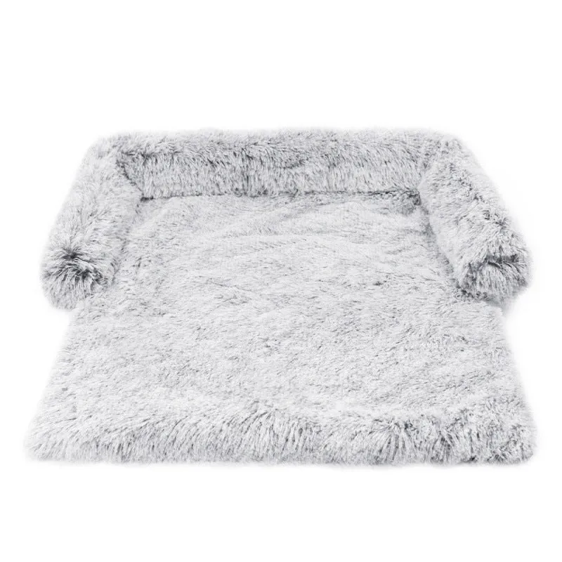 Plush kennel pet bed in grey with PP cotton fill, dual use as sofa bed for dogs and cats