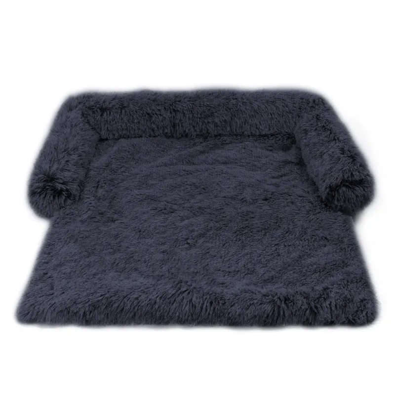 Plush kennel pet bed in grey with PP cotton fill, dual use as sofa bed for dogs and cats