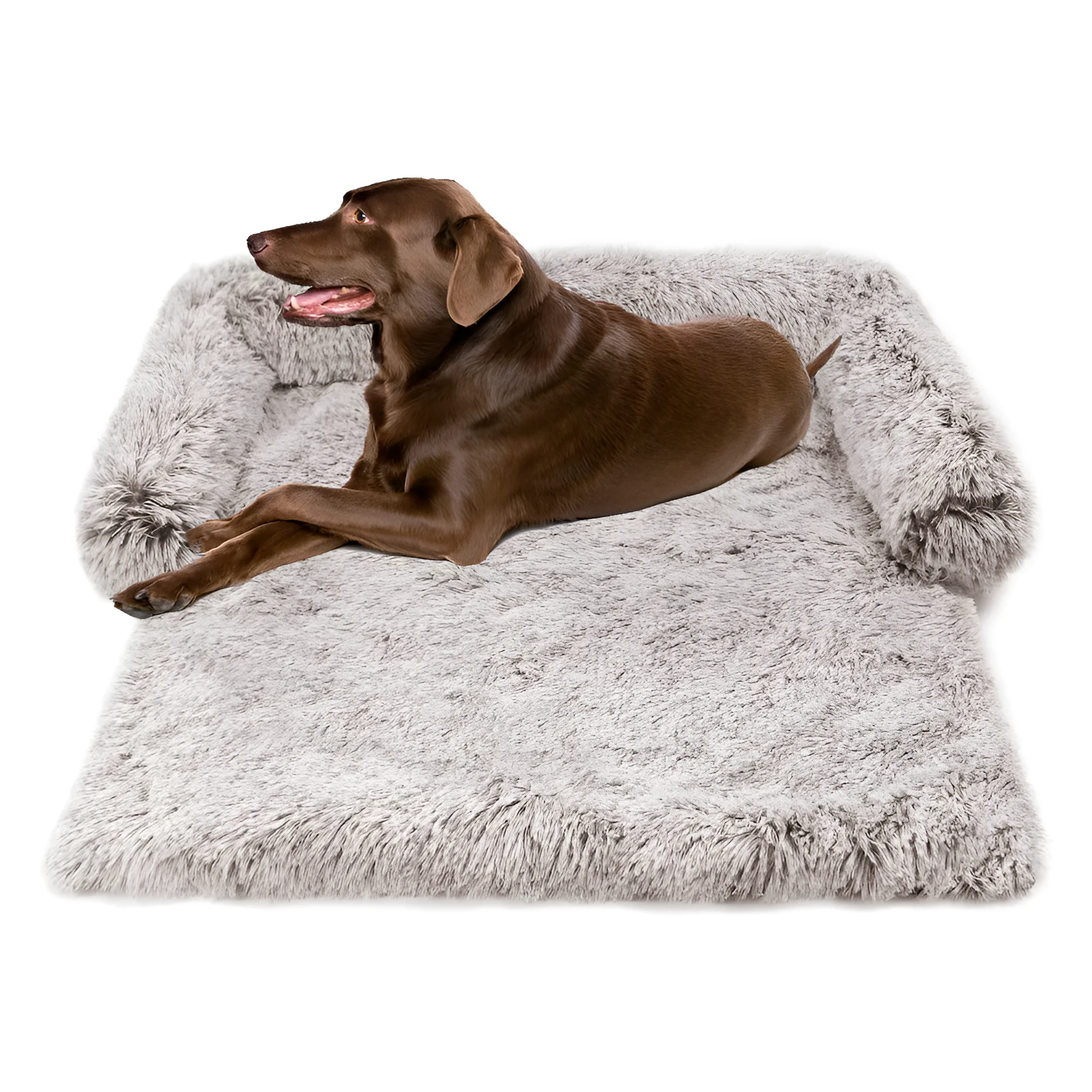 Plush kennel pet bed in grey with PP cotton fill, dual use as sofa bed for dogs and cats