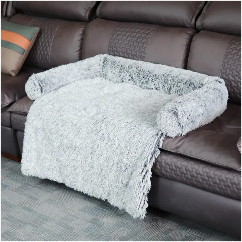 Plush kennel pet bed in grey with PP cotton fill, dual use as sofa bed for dogs and cats