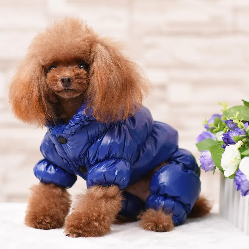 Thicken solid colour warm dog clothes in red, cotton four-legged coat for small to large dogs, size XS to XXL