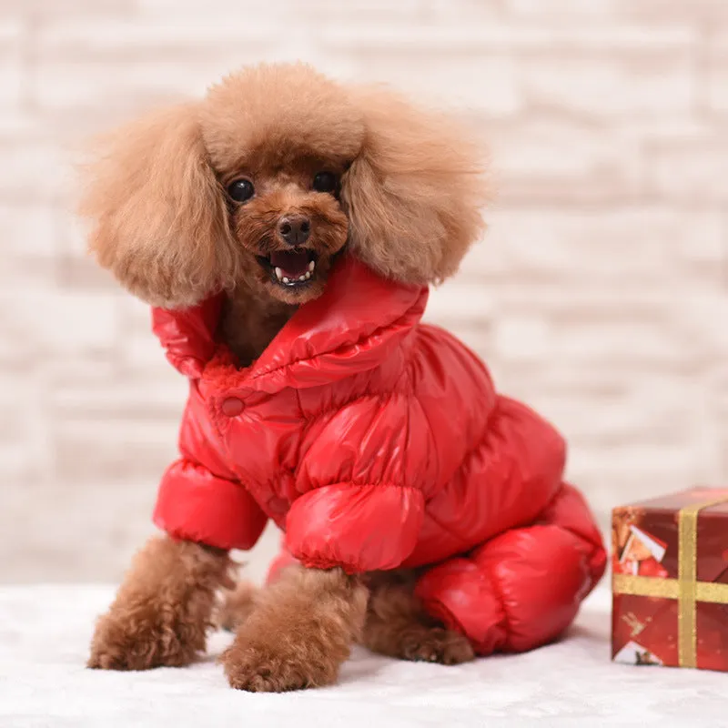 Thicken solid colour warm dog clothes in red, cotton four-legged coat for small to large dogs, size XS to XXL