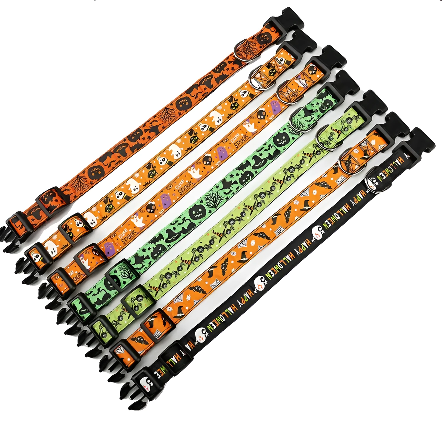 Halloween pet collar nylon adjustable 2.5cm wide S to XL sizes Kitten Monster colour