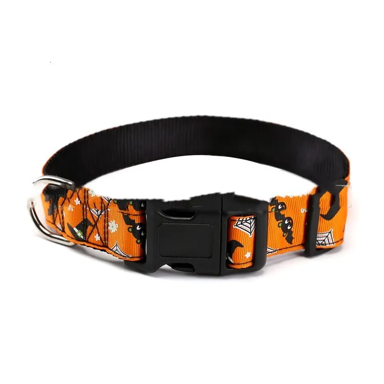 Halloween pet collar nylon adjustable 2.5cm wide S to XL sizes Kitten Monster colour