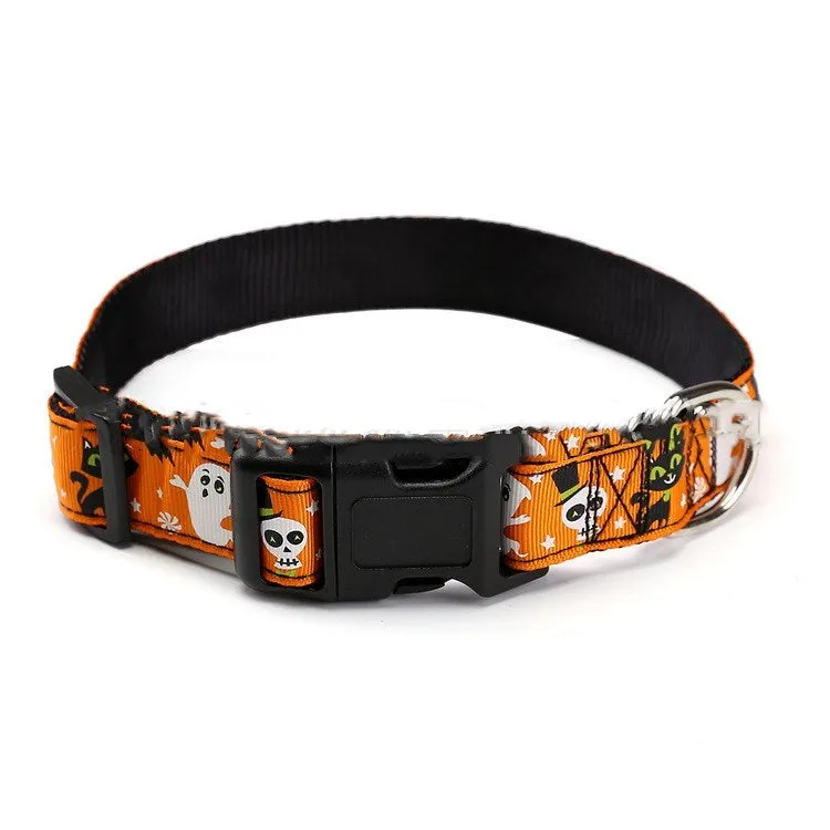 Halloween pet collar nylon adjustable 2.5cm wide S to XL sizes Kitten Monster colour