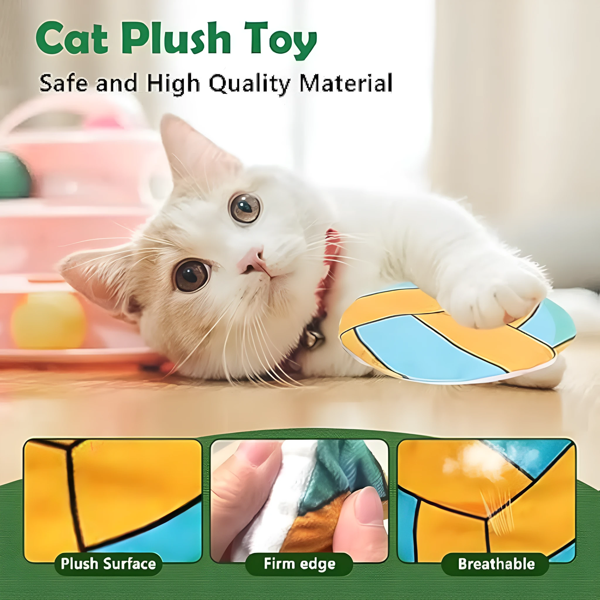 Soft plush cat flying disc toy with sports ball pattern, measuring 5cm