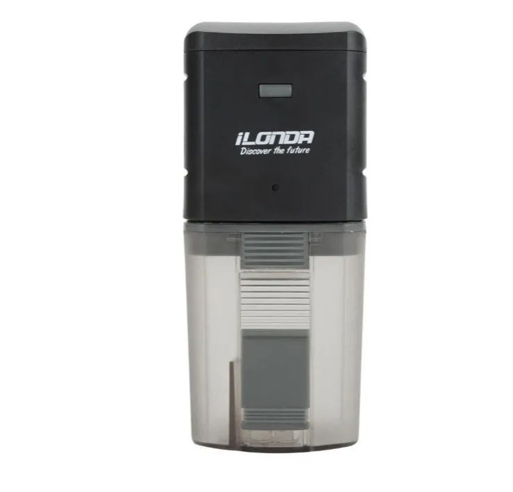 Black automatic fish feeder with timer, 175ml capacity, fixed clamp and velcro strap for tank installation