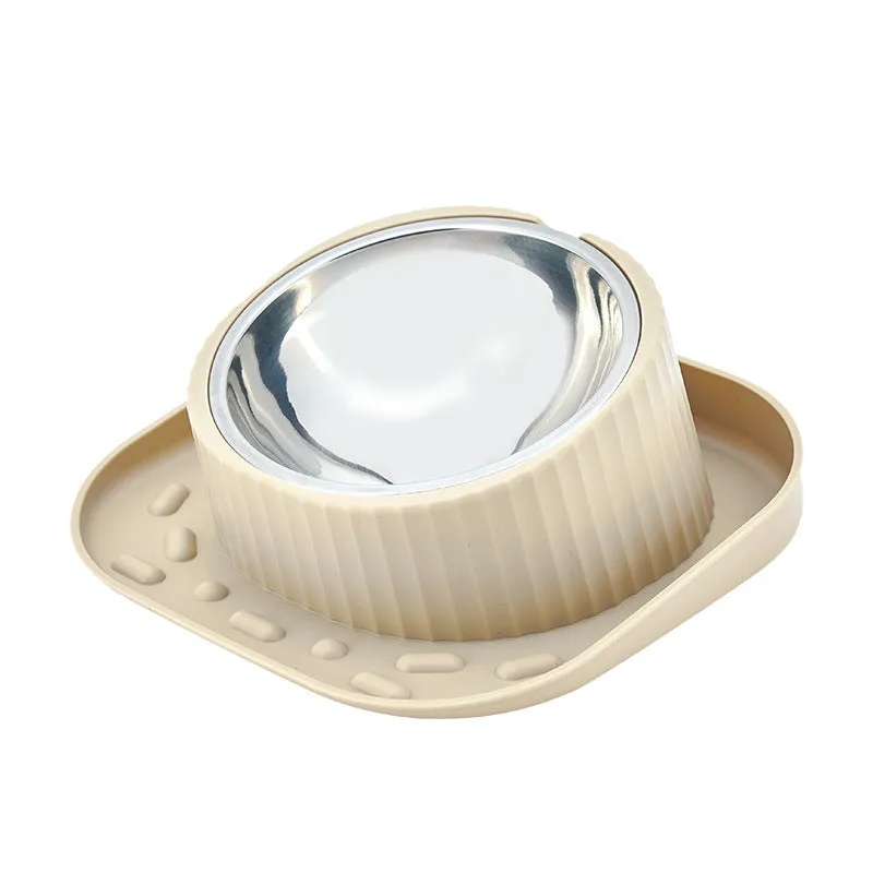 Green ceramic cat bowl with wide mouth design on PP base for neck protection