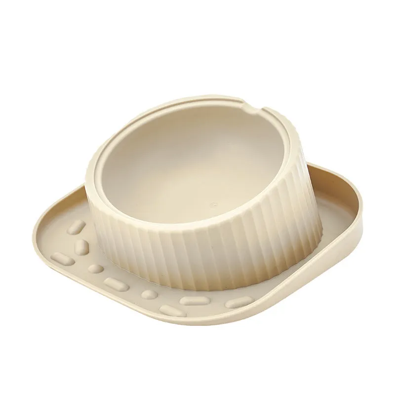 Green ceramic cat bowl with wide mouth design on PP base for neck protection