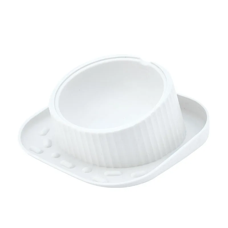 Green ceramic cat bowl with wide mouth design on PP base for neck protection