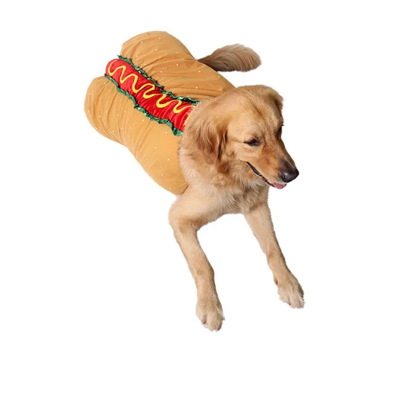 Pet dog or cat in a hot dog sandwich costume with magic stickers, XS to XXL sizes