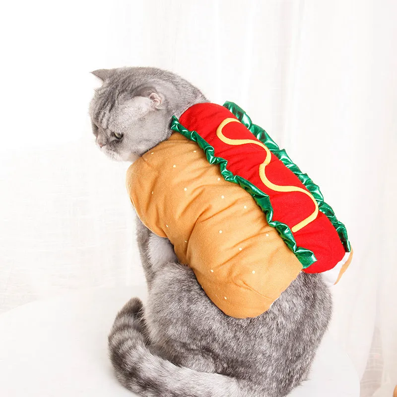 Pet dog or cat in a hot dog sandwich costume with magic stickers, XS to XXL sizes