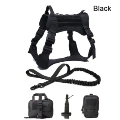 Tactical nylon dog vest with adjustable straps in army green on outdoor backdrop