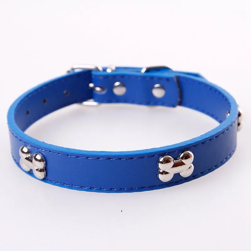 PU adjustable pet neck ring collar in black on a light background showing buckle and size details