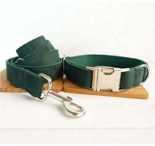 MUTTCO pet collar bow traction set in green with nylon collar and lead for dogs