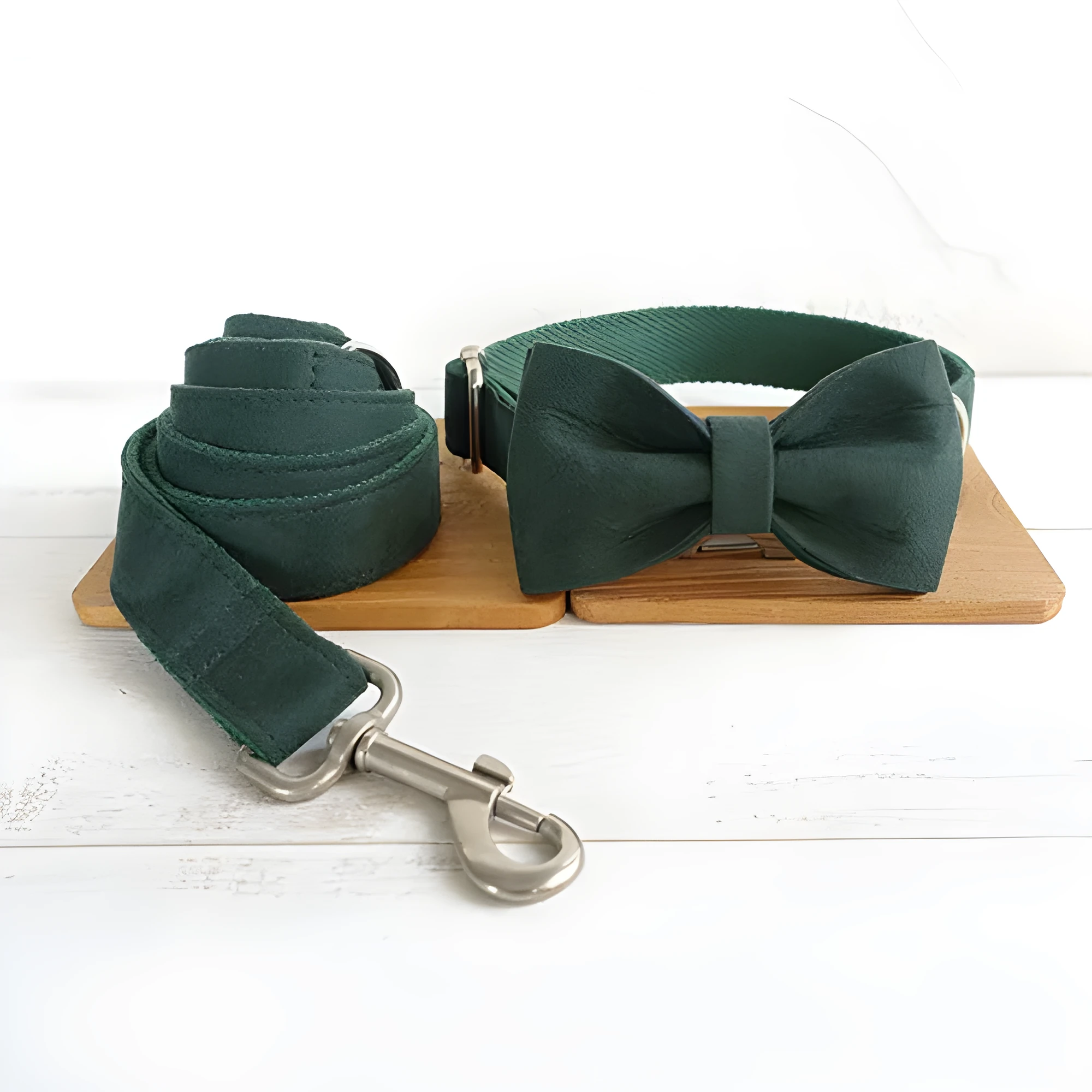 MUTTCO pet collar bow traction set in green with nylon collar and lead for dogs