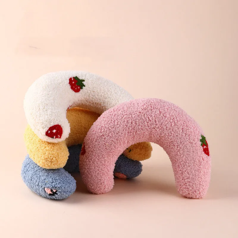 U-shaped cat pillow in blue with soft polyester fabric, size 24x20x7cm