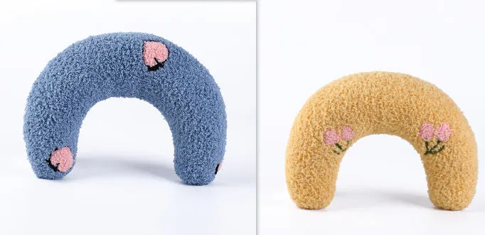 U-shaped cat pillow in blue with soft polyester fabric, size 24x20x7cm