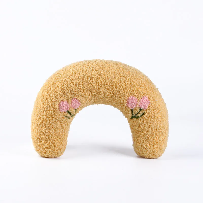 U-shaped cat pillow in blue with soft polyester fabric, size 24x20x7cm