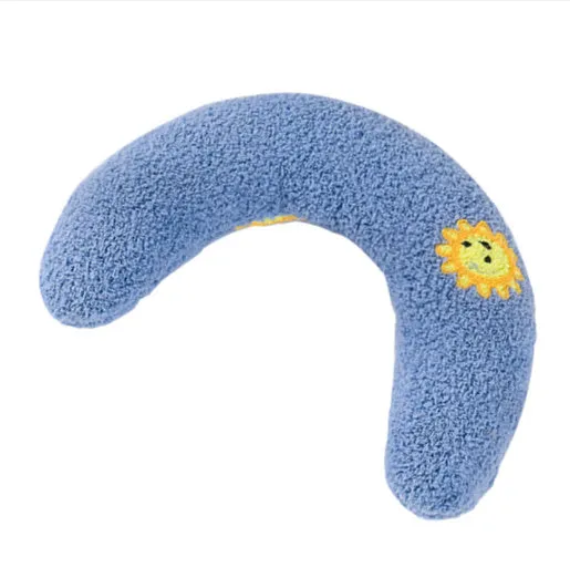 U-shaped cat pillow in blue with soft polyester fabric, size 24x20x7cm