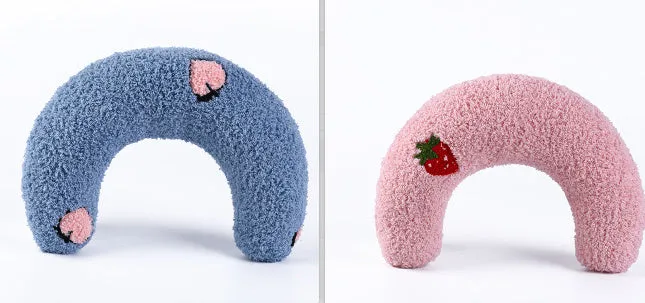 U-shaped cat pillow in blue with soft polyester fabric, size 24x20x7cm