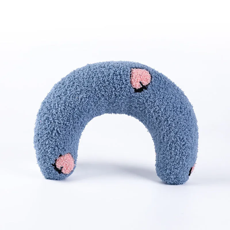 U-shaped cat pillow in blue with soft polyester fabric, size 24x20x7cm