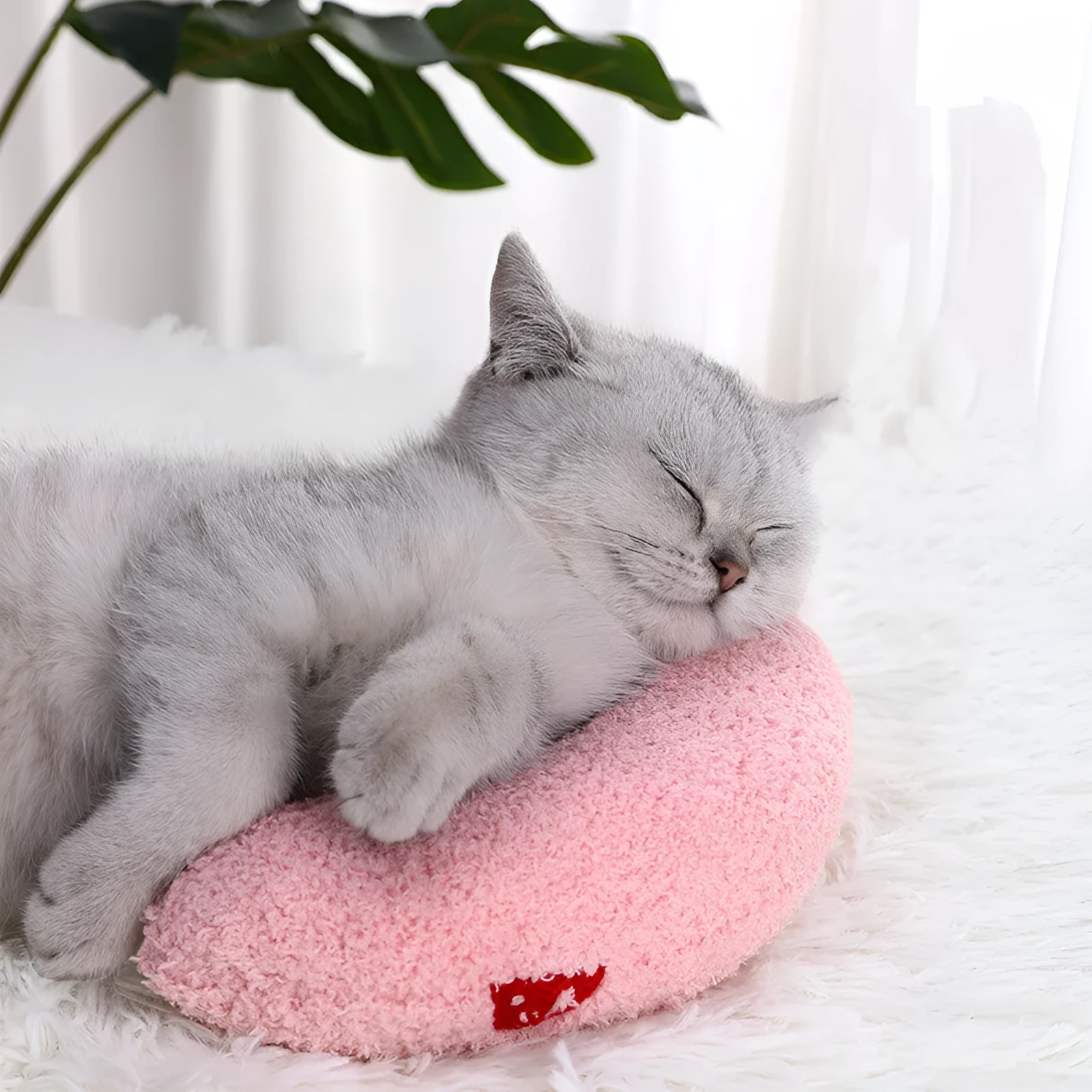 U-shaped cat pillow in blue with soft polyester fabric, size 24x20x7cm