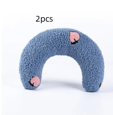 U-shaped cat pillow in blue with soft polyester fabric, size 24x20x7cm