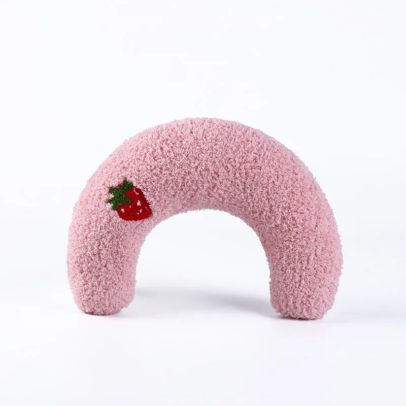 U-shaped cat pillow in blue with soft polyester fabric, size 24x20x7cm
