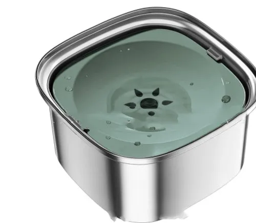 Large capacity stainless steel pet water bowl with floating design in blue